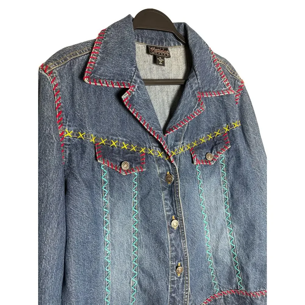 Cattlelac Ranch Women's Embroidered Jean Jacket Coastal Cowgirl Rodeo Western XL